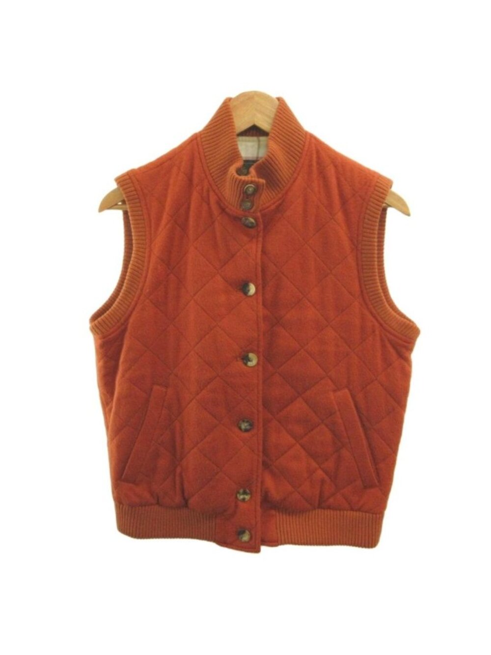 Loro Piana Cashmere Knit Vest Orange Lining Check Pattern Quilted Top M